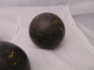 (3) vintage Bocce / Bowling Deck Balls black with yellow 5 