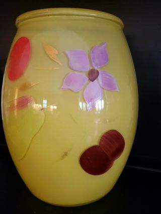Vintage Bartlett Collins Gay Fad Yellow Glass Cookie Jar Fruit Flower Gold Leaf