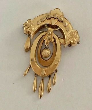 Vintage Gold Brass Tone Dangle Medallion Crest Art Brooch Pin Jewelry