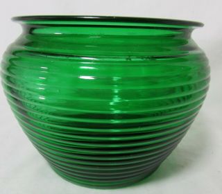 Vintage Anchor Hocking Ribbed Forest Green Depression Glass Bowl Vase Planter