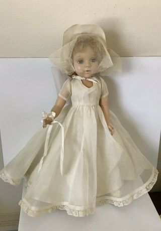 Vintage 1950s Hard Plastic Bride Doll 17 " Unmarked,  Clothing,  Shoes