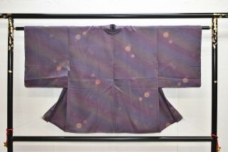 Vintage Silk Kimono Jacket:elegant Dark Purple Gradation/polka Dot@yn54
