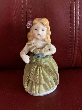 Vintage 3 1/2” Lace Dipped Hula Girl Dancer Porcelain Figurine Japan L&m Inc