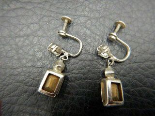 Vintage Screw Back Earrings w/ Dangling Clear Rectangular Shaped Rhinestone 3