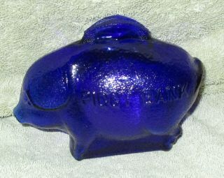 Vintage Cobalt Blue Glass Piggy Bank Slotted