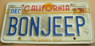 Personalized California License Plate 1988 Bonjeep Vintage Jeep Memorabilia Rare
