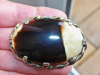 Vintage Signed Miracle Jewellery Scottish Celtic Large Glass Agate Brooch Pin