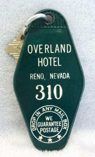Vintage Overland Hotel Casino Reno Nevada Plastic Key Fob Ring Chain