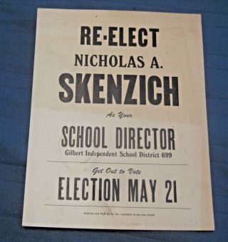 Vintage Gilbert Iron Range Minnesota Political Election Sign Nicholas Skenzich