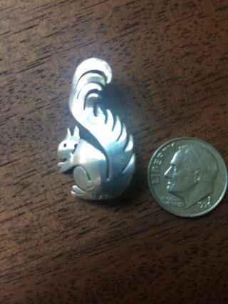 Cute Petite Vintage Sterling Siver Squirrel Pin Brooch Marked Handmade Sterling