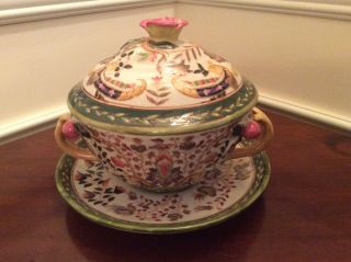 Vintage Asian Bowl Tureen With Lid And Underplate