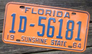 Vintage 1964 Florida Sunshine State License Plate