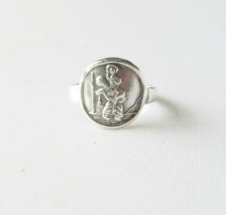 Vintage solid silver St Christoper small pinky ring or child ' s size G 1/2 2