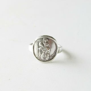Vintage solid silver St Christoper small pinky ring or child ' s size G 1/2 3