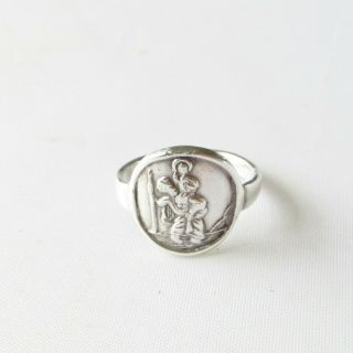 Vintage solid silver St Christoper small pinky ring or child ' s size G 1/2 4