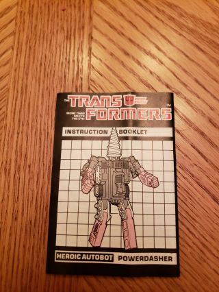 Transformers Powerdasher Drill 1985 G1 Vintage Instructions Booklet Mail Away