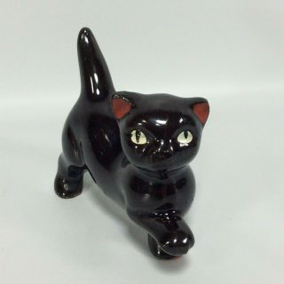 Black Cat Figurine Red Clay Red Ware Japan Vintage Yellow Eyes 3.  5 X 2.  75 Inch