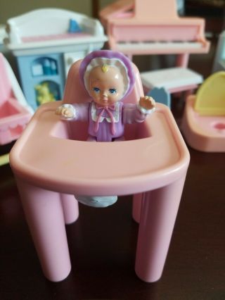 Vintage Playskool Dollhouse Baby Doll And High Chair Pink Guc Adorable