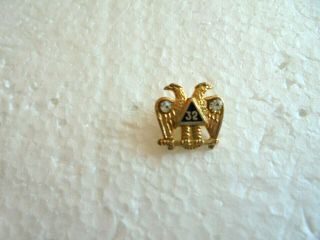 Vintage 32nd Degree Masonic Two Headed Eagle Lapel Pin With 2 Clear Stones