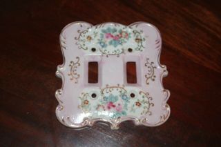 Vintage Double Switch Cover Plate Pink Fancy Arnant Creation Ceramic 6 " X 5 1/2 "