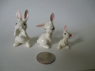 Set 3 Bone China Miniature Figurines Bunnies Bunny Rabbit Japan Small Vintage