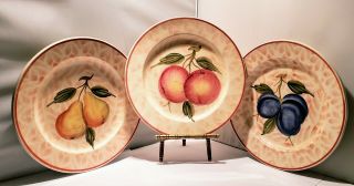 Vintage San Marco Italy Plates Fruit Plates Set Of 3 Orange Pear Plum 8 "