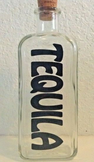 Vtg Tcw Co Bottle Decanter W/cork Tequila Bar Spirit 10 " Tall Spellout Glass Usa