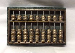 Mini Abacus Brass Beads On Green Marble Base 2.  25 X 3.  25 " Pocket Size Vintage