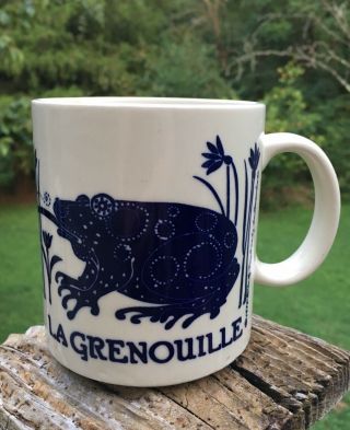 La Grenouille Coffee Mug Cobalt Blue Frog Taylor Ng 1978 San Francisco Vintage