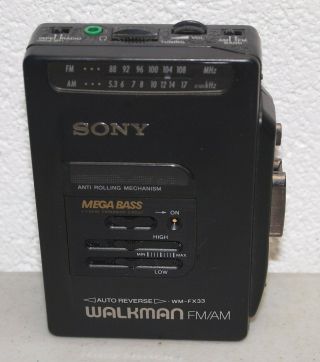 Vtg Sony " Am/fm Cassette Walkman " Model Wm - Fx33 (mega Bass)