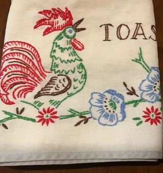 Vintage Hand Embroidered Cloth Toaster Cover Featuring Rooster & Flowers