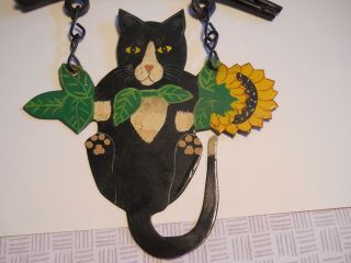 Vintage Wrought Iron Tin Hanging Welcome Sign Black Cat Sunflowers 4