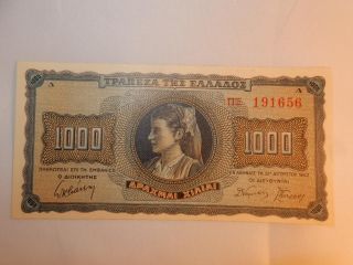Vintage Currency Greece 1000 Drachmai P - 118 Paper Money 1942 Unc