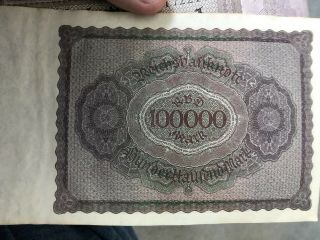 German 100,  000 Mark paper money currency note 1923 Berlin Reichsbanknote vintage 2