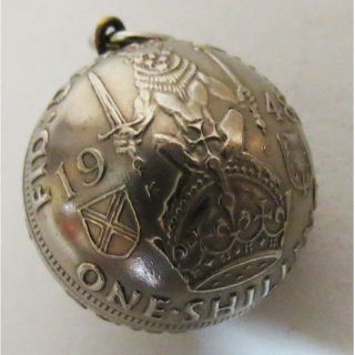 Coin Ball 1948 Shilling Pendant British Uk Vintage Fob Jewellery Collectable