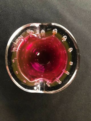 Vintage Art Glass Ashtray Controlled Bubble Clear Over Amethyst 2