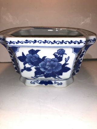 Vintage Japanese Blue & White Porcelain Floral Planter 4.  5x7”