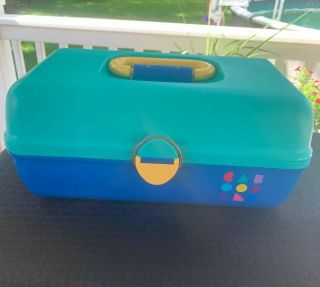 Vintage Teal,  Blue,  Yellow Caboodle Makeup Organizer Hair Accessory Case 2502.