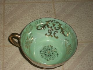 Vintage Royal Sealy China Green w/Gold Color Flowers Cup & Saucer 3