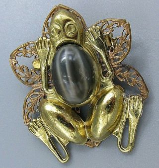 High End Vintage Jewelry Artisan Swirl Art Glass Frog Brooch Pin Rhinestone Lotc
