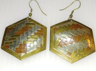 Vintage Boho Hexagon Woven Metal Earrings