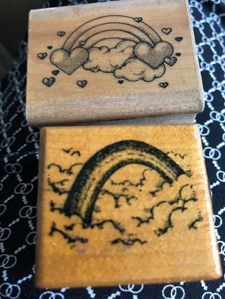 2 Vintage Psx Rubber Stamp Rainbow Clouds Hero Arts Hearts 80’s