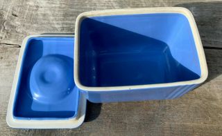 Vintage Westinghouse by Hall Refrigerator Dish 1940s Blue Ceramic Art Deco 3