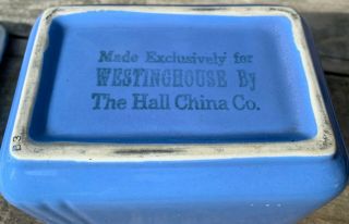 Vintage Westinghouse by Hall Refrigerator Dish 1940s Blue Ceramic Art Deco 4