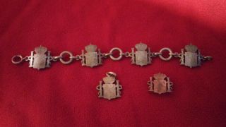 Vintage heavy metal Spain Spanish Coat of Arms chain bracelet,  pin & pendant set 2
