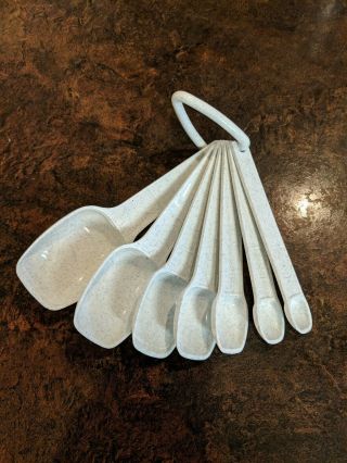 Vintage Tupperware Speckled Complete Set 7 Measuring Spoons Gray White