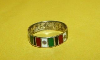 Vintage Mexico " 925 " Sterling Silver W/ Enamel Band Ring Size 7.  75 Signed " Hnos "