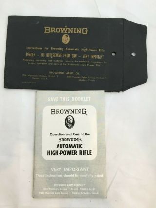 Vintage Browning Instructions For Automatic High - Power Rifle & Registration Card