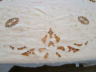 Vintage Linen Tablecloth,  Cut - Work,  Needle Lace & Embroidery Banquet Size 102 