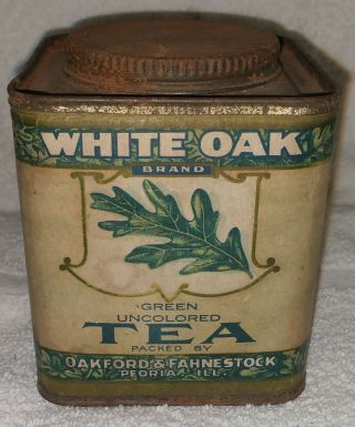 Vintage White Oak Green Tea 8 Oz.  Cardboard & Tin Tea Container Dispenser